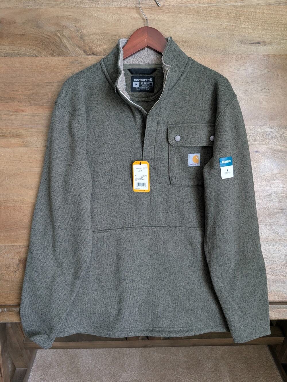 NWT Carhartt Pocket Sweater Mens Medium Green Relaxed Fit Midweight Quarter-Zip